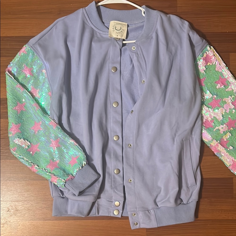 Wildfox Pastel Bomber Jacket with Sequin Stars